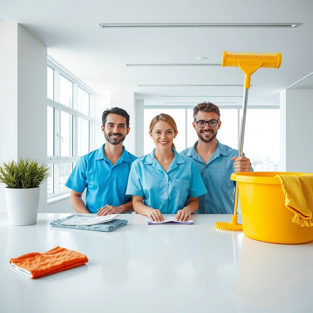 Professional cleaning service team at work