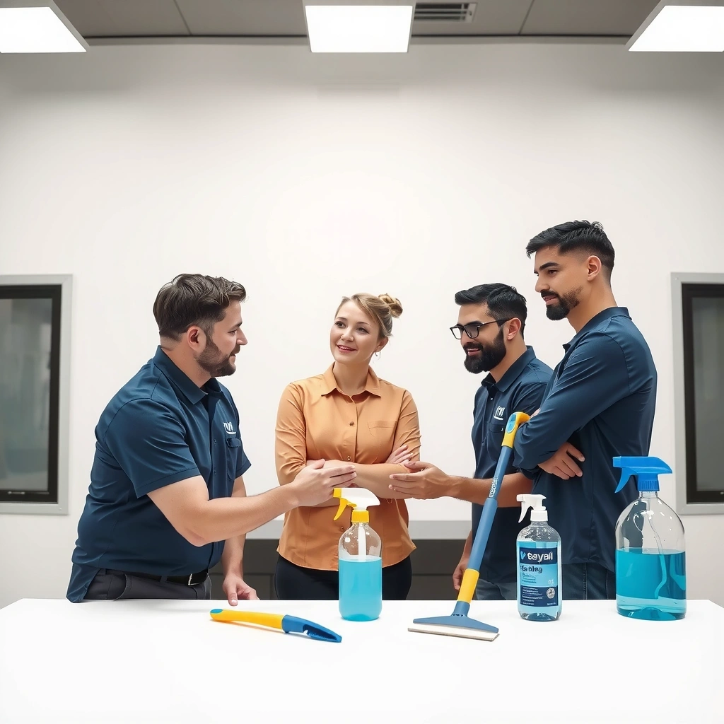 Professional cleaning team training session